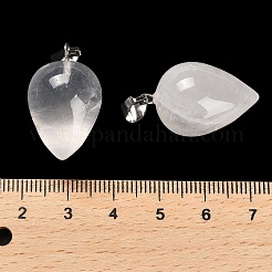 天然石クオーツクリスタルペンダント  ロッククリスタルペンダント  プラチナメッキ鉄とベイルにスナップ  ティアドロップ  24~25x15~16mm  穴：7x3.5mm&nbsp;G-M424-02P-08