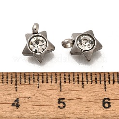 ステンレススチールチャーム201個  クリスタルラインストーン付き  スター  9.5x8x3mm  穴：1.5mm&nbsp;STAS-F311-06P-10