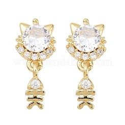 Brass Micro Pave Cubic Zirconia Dangle Stud Earrings&nbsp;EJEW-F405-24G-02