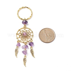 Woven Net/Web with Feather Natural & Synthetic Gemstone Pendant Keychain&nbsp;KEYC-JKC00394