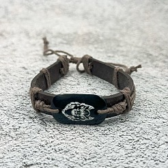 牛革と綿紐の編み込みブレスレット  男性用樹脂ビーズブレスレット  ライオン  7-1/8インチ（18cm）&nbsp;FS-WGE8FD1-01