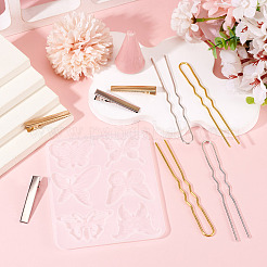 DIYカボションシリコンモールド  鉄ワニ毛クリップのパーツあり  金属製ヘアフォーク金具  ジュエリー作り  プラチナ·ゴールデン  45~110x8~10x8~9mm&nbsp;FIND-TA0010-93