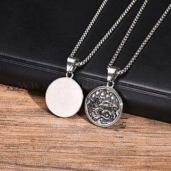 Stainless Steel Dragon Round Pendant Box Chain Necklaces for Men&nbsp;PW-WG0759A-01