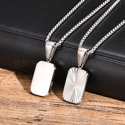 304ステンレススチール製長方形ペンダントベネチアンチェーンネックレス（男性用）  変色なし  ステンレス鋼色  23.62インチ（60cm）&nbsp;WGDA56E-01