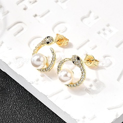 Snake with Round Brass Micro Pave Clear Cubic Zirconia Stud Earrings&nbsp;EJEW-C154-10G