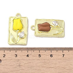 ラックメッキスプレー塗装合金ペンダント  ラインストーン付き  カドミウムフリー＆ニッケルフリー＆鉛フリー  花の長方形  ゴールドカラー  30x17x5mm  穴：2.2mm&nbsp;FIND-C049-09G