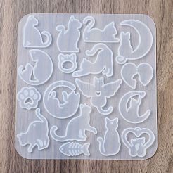 DIYペンダントシリコンモールド  レジン型  猫の形  ホワイト  145x139x4mm  穴：1.6mm  内径：11~40x16~43mm&nbsp;SIMO-P009-C03