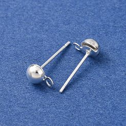 真鍮製スタッドピアスパーツ  カドミウムフリー＆鉛フリー  半円  カン付き  925銀メッキ  7x5mm  穴：1.2mm  ピン：12x0.8mm&nbsp;LS-KK-G604-01S-02