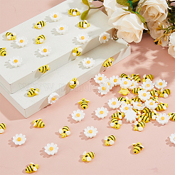 100個2スタイル不透明樹脂カボション  ミツバチ/花  ミックスカラー  14.5x13~14.5x5~6.5mm  50個/スタイル&nbsp;RESI-HS0001-03