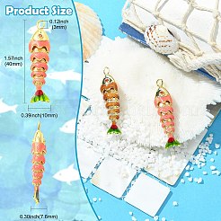 2本2色真鍮エナメルペンダント  魚  18KGP本金メッキ  ミックスカラー  40x10mm  穴：3mm  1pc /カラー&nbsp;KK-CJ0005-79