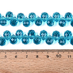 透明ガラスビーズ連売り  トップドリルビーズ  ティアドロップ  多面カット  ディープスカイブルー  10x8x8mm  穴：1~1.2mm  約88~92個/連  20.67~22.64インチ（52.5~57.5cm）&nbsp;GLAA-Q116-01A-B13