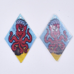 プリントカピスシェルペンダント  片面プリント  海洋生物と菱形  ミックスカラー  48~49.5x29.5~30.5x1mm  穴：1.6mm&nbsp;SHEL-T016-08