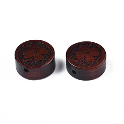 天然白檀マラビーズ  染色されていない  四つ葉のクローバーとフラットラウンド  ココナッツブラウン  16x7mm  穴：1.8mm&nbsp;WOOD-N013-052