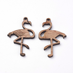 未染色の木製ミシンビッグペンダント  フラミンゴの形  シエナ  65x38x4mm  穴：3.5mm&nbsp;WOOD-S037-103
