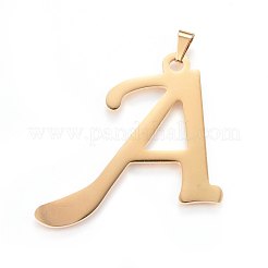 304ステンレススチールペンダントとスタッドピアスジュエリーセット  アルファベット  文字.a  50x56x1.7mm  穴：9x4.5mm  14x18x1.5mm  ピン：0.8mm&nbsp;SJEW-P100-01G