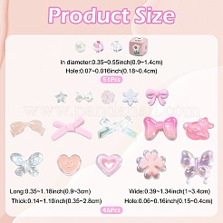 透明と不透明のアクリルビーズ100種類19個  混合図形  ピンク  9~25x10~34x3.5~28mm  穴：1.5~4mm&nbsp;MACR-FS0002-36