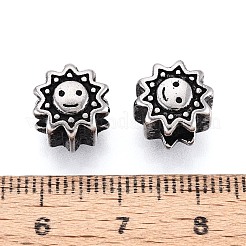 304ステンレス鋼のヨーロッパスタイルの大きな穴のビーズ  太陽と笑顔  アンティークシルバー  10x10x8mm  穴：4mm&nbsp;STAS-T072-114AS