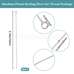 Anti-Tarnish 3 Pairs Rhodium Plated 925 Sterling Silver Stud Earring Findings&nbsp;STER-BBC0006-73B