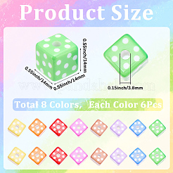 48色プリント不透明アクリルビーズ8個  水玉模様の立方体  ミックスカラー  14x14x14mm  穴：3.8mm&nbsp;MACR-SC0002-71