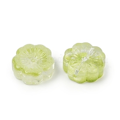 透明ガラスビーズ  花  焼き付け塗料  黄緑  14x14.5x5.5~6mm  穴：1.2mm&nbsp;DGLA-E004-01F