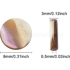 天然アワビシェル/パウアシェルビーズ  フラットラウンド  8x3mm  穴：0.5mm  30個/箱&nbsp;SSHEL-BC0001-09