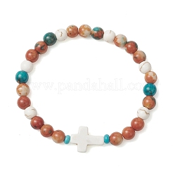 Dyed Synthetic Turquoise Beads & Synthetic Ocean White Jade Beads Stretch Bracelets for Women Men&nbsp;BJEW-JB13667