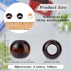 120個3色ウッドビーズ  大穴ビーズ  染め  ロンデル  ミックスカラー  18.5~20x15~16mm  穴：9mm  40個/カラー&nbsp;WOOD-OC0002-61