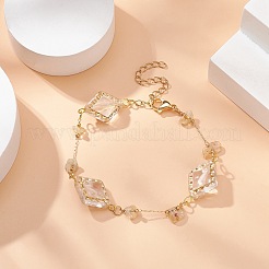 アクリルひし形と天然シトリンチップビーズチェーンブレスレット  女性用316ステンレスジュエリー  ゴールドカラー  7-1/4インチ（18.5cm）&nbsp;BJEW-JB09386