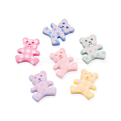 オペークプリント樹脂カボション  タータン柄のくまさん  ミックスカラー  25x21x4.5mm&nbsp;CRES-N022-152