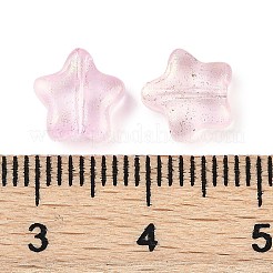 透明スプレー塗装の艶消しガラスビーズ  きらめき力  スター  パールピンク  8x8x4mm  穴：1mm&nbsp;X2-GLAA-NH0003-01C