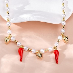 Brass Micro Pave Clear Cubic Zirconia Beaded Necklaces&nbsp;NJEW-Z059-04G-01