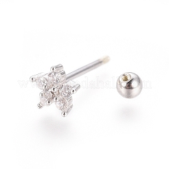 Anti-Tarnish Rhodium Plated 925 Sterling Silver Barbell Cartilage Earrings&nbsp;STER-I018-03P