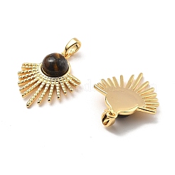 Brass Tiger Eye Pendants&nbsp;KK-B129-09G