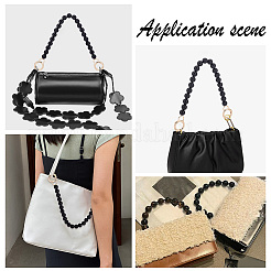黒いプラスチック製のイミテーション パール ラウンド ビーズ バッグ ハンドル  亜鉛合金スプリングゲートリング付き  バッグ交換用アクセサリー用  ライトゴールド  30cm&nbsp;FIND-WH0127-22B