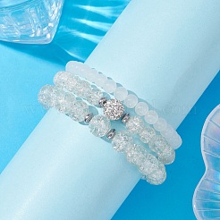 3Pcs 3 Style Glass Round Beaded Stretch Bracelets Set&nbsp;BJEW-JB09736