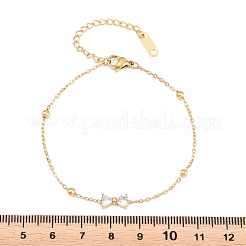 304ステンレススチールラインストーンリンクブレスレット  女性用サテライトチェーンブレスレット  蝶結び  ゴールドカラー  6.89インチ（17.5cm）&nbsp;LS-BJEW-B171-13G