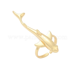 女性用真鍮カフリング  カドミウムフリー＆鉛フリー  魚  18KGP本金メッキ  内径: 調節可能&nbsp;RJEW-C122-01G