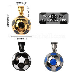3本3色ステンレスペンダント  エナメル  サッカー  ミックスカラー  23x18mm  穴：4x8mm  1pc /カラー&nbsp;STAS-UN0039-74