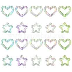 20 個 2 スタイル UV メッキ透明アクリルビーズ  ハート＆スター  ミックスカラー  25~26x27.5~29.5x7mm  穴：2.5mm  約2個/スタイル&nbsp;OACR-FS0001-81