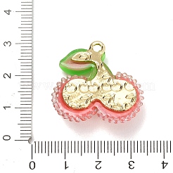 ABカラー合金＆樹脂ビーズペンダント  チェリーチャーム  ゴールドカラー  ライトコーラル  26x27.5x11mm  穴：2mm&nbsp;RE-CBA4A70-02C