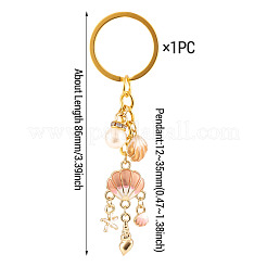 Shell Shape Alloy & Enamel & ABS Plastic Imitation Pearl Keychains&nbsp;KEYC-TADJ00008
