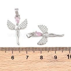 真鍮マイクロパヴェピンクキュービックジルコニアペンダント  エンジェルチャーム  プラチナ  23.5x15x3.5mm  穴：5x2mm&nbsp;CU-CBABDE1-10P