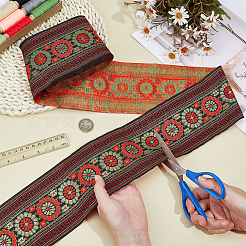 花柄ヴィンテージジャカードポリエステルリボン  刺繍入りの織りリボン  衣類用アクセサリー  カラフル  4-1/8インチ（103mm）  約7.66ヤード（7m）/ pc&nbsp;OCOR-WH0107-10