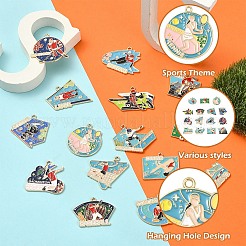 15個 15スタイル スポーツ合金エナメルペンダント  ゴールドカラー  混合図形  21.5~30x26.5~36.5x1~1.5mm  穴：1.8~2mm&nbsp;ENAM-YW0008-46