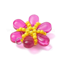 ビーズの花のチャーム  ラインストーンとガラスのシードビーズペンダント  丸カン付き  サクランボ色  21.5x23x8mm  穴：3mm&nbsp;PALLOY-MZ00438-04