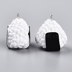 樹脂チャーム  プラチナメッキ鉄パーツ  模造食品  おにぎり  ホワイト  27~28x26~27x18mm  穴：2mm&nbsp;X-RESI-T028-22