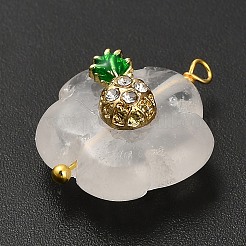 天然石クオーツクリスタルペンダント  真鍮のパヴェキュービックジルコニアとエナメルフルーツの金具が付いたフラワーチャーム  ゴールドカラー  パイナップル  21x17x9mm  穴：1.8mm&nbsp;G-C290-02B
