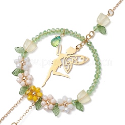 Stainless Steel Elf & Glass Beads Pendant Decorations&nbsp;HJEW-TA00250