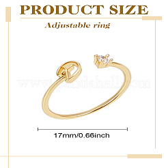 女性用レター真鍮ラインストーンオープンカフリング1個  文字d  内径：17~18mm&nbsp;AJEW-LP0004-47D-G