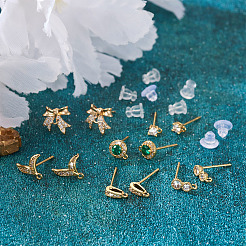 12Pcs 6 Style Brass Micro Pave Cubic Zirconia Stud Earring Findings&nbsp;KK-FW0001-10